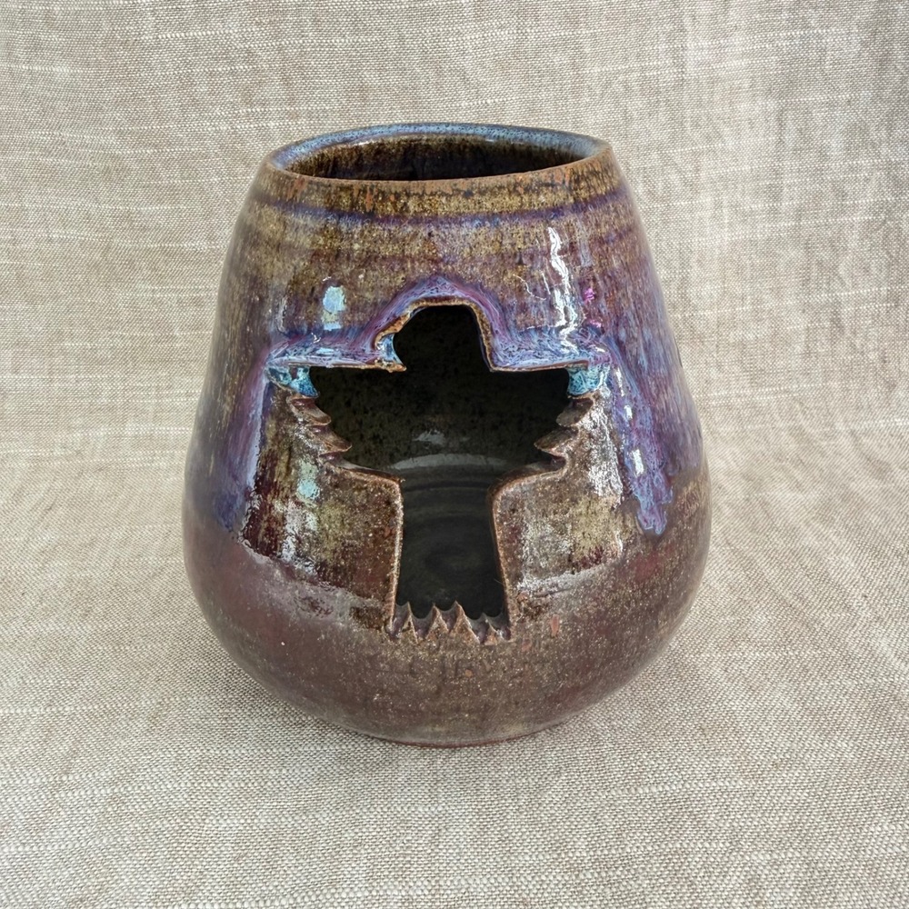 Vintage Studio Pottery Vase with Thunderbird Cutout | Signed Pottery